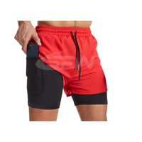 Shorts d'entraînement athlétiques 2-en-1 pour hommes, coupe-vent, respirants, à compression, taille haute, avec cordon de serrage et logo avant