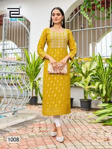 Maruti Fashion MF536 Kurtis en Rayonne Fantaisie 14KG avec Imprimé Feuille d'Or et Broderie Zari, Travail de Fil à Paillettes pour Vêtements Indiens et Pakistanais - Product Image 3