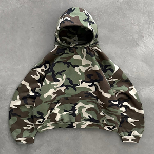 Sudadera con capucha de camuflaje para hombre, oversize, de forro polar, estilo vintage, con efecto desgastado por el sol y lavado ácido, informal, de manga regular - Product Image 1