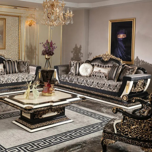 Ensemble de canapés de salon de luxe en bois de mahogany massif sculpté à la main, design français, rembourré, respectueux de l'environnement, pour hôtel et villa - Product Image 1