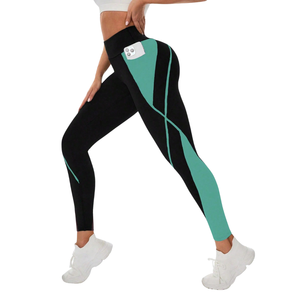 Womens High Waist Color Block Yoga <b>Leggings</b> with Side Pocket Stretch Fitness Running Gym Ankle Length Workout Pants - Product Image 4