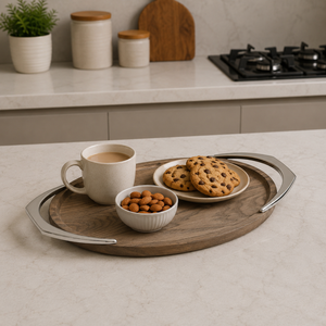 Plateau de service ovale en bois de frêne de luxe avec poignées en métal |   Plateau décoratif en bois de qualité supérieure pour la maison, l'hôtel, le restaurant et les réceptions - Product Image 3