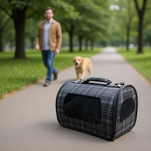 Sac de transport pour animaux Yommy, taille moyenne, motif à carreaux, pour les voyages, avec fenêtre en maille - Product Image 3