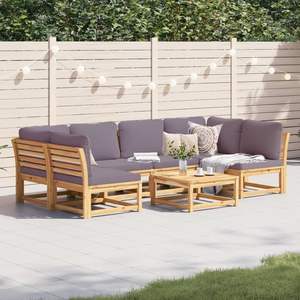 Ensemble de salon de jardin gris foncé avec coussins et bois naturel pour l'amusement en plein air - Product Image 1