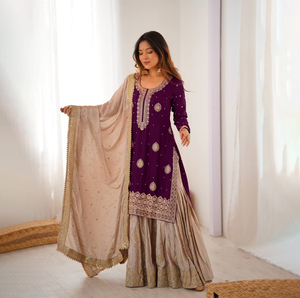 Conjunto de Kurti Sharara Gharara con Bordado Indio Listo para Usar, Tela Georgette, Diseño Étnico Pakistaní, Superventas - Product Image 1