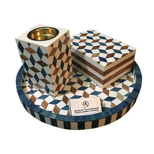 Juego de quemador de incienso Bakhoor con incrustaciones de resina hechas a mano en amarillo y blanco, caja Bakhoor y quemador con bandeja, juego Mubkhara - Product Image 3