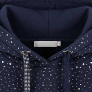 2026 <b>Top</b> Selling <b>Women's</b> <b>Navy</b> Blue Rhinestone Hoodie Pullover Hooded Sweatshirt All Over Crystal Embellished Casual Streetwear - Product Image 4