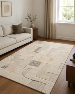 Tapis en laine tufté à la main pour salon, style Japandi minimaliste, bicolore beige crème et or, de luxe, design personnalisé, OEM - Product Image 5