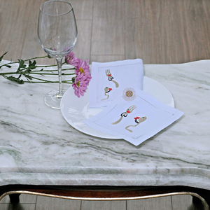 Pop Art embroidered cocktail napkin featuring abstract floral lines, creating a chic contemporary <b>table</b> accent. - Product Image 1