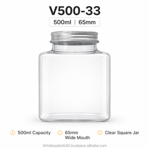 ขวดสี่เหลี่ยม 500 มล. รุ่น V500-33 ปากกว้าง 65 มม. ทนทานสำหรับบรรจุน้ำผลไม้และเครื่องดื่มเย็น - Product Image 3