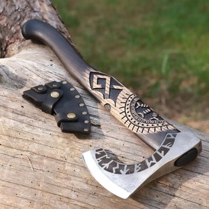 Hacha Vikinga Forjada a Mano, Acero con Alto Contenido de Carbono, Grabada, para Camping, con Mango de Madera, para Supervivencia al Aire Libre, Bricolaje - Product Image 1