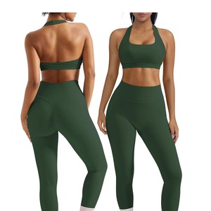 Conjunto Deportivo de 2 Piezas con Cuello Redondo, Leggings de Cintura Alta, Color Sólido, Costuras en Contraste, Transpirable, Ecológico, Ideal para Yoga - Product Image 3