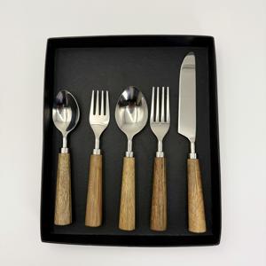 Nuevo Juego de Cubiertos con Mango de Madera, 5 Piezas, Acero Inoxidable Pulido a Espejo, para Vajilla, Artículos para el Hogar y Utensilios de Cocina - Product Image 1