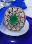 Women's Green Doublet Floral Oval Cluster Classic Vintage Style <b>Gold</b> Plated Silver <b>Cocktail</b> <b>Ring</b> Wedding Engagement Amaira - Product Image 3