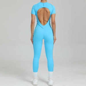 Combinaison de yoga personnalisée pour femmes avec logo, dos en V, en spandex/polyester, pour la gym, l'entraînement et la course à pied - Product Image 6