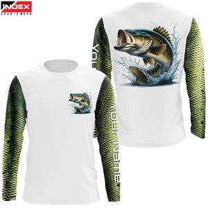 Chemise de pêche à manches longues pour homme Index, impression par sublimation, UPF 50, séchage rapide, blanche avec motif de bar, nom personnalisable - Product Image 1