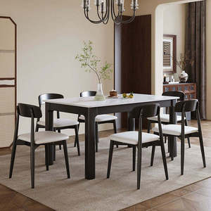 Table à manger rectangulaire élégante personnalisée Daystar Trade, structure en bois massif, plateau en marbre, contemporaine, 4 places, pour la famille - Product Image 4