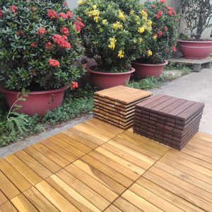 Dalles de terrasse extérieures en WPC Acacia, carrées, brossées, imperméables et antidérapantes, 300x300mm, pour jardin - Product Image 4