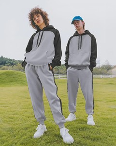 <b>Men</b> Contrast Panel Tracksuit Hooded Sweatshirt and Tapered Jogger Pants Set Casual Fitness Training Activewear Outfit - Product Image 6