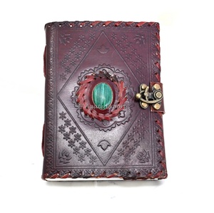 Black Leather Journal with Pentacle Design and Lapis Lazuli Inlay Leather Journal Bookmark Prayer Journal - Product Image 2