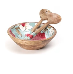 Ensemble de fourchettes et de bols à salade en bois d'acacia au design attrayant - Bols à salade ronds polis durables de style classique - Product Image 2