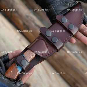 Couteau de camping à lame fixe en acier Damas de qualité industrielle, marque privée, directement de l'usine UA Supplies, manche en bois et résine bleue - Product Image 6