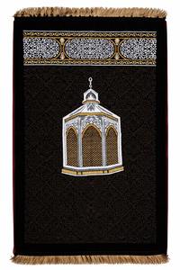 Tapis de prière en velours noir Zari, tapis de prière antidérapant en velours noir, tapis de prière islamique pas cher, tapis de prière en gros, tapis de prière musulman d'Arabie Saoudite - Product Image 2