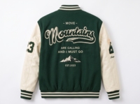 Chaqueta Varsity Unisex Verde con Letra R, Cierre de Botones, Bolsillo Frontal Bordado, Corte Regular, Estilo Urbano, Ropa de Invierno 3D
