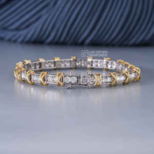 Pulsera de Cadena con Diamantes Cultivados en Laboratorio, Corte Brillante Redondo, 3.45 Quilates, Oro Amarillo de 14K, Calidad VS EF, 15.14g, Joyería de Lujo para Mujer - Product Image 4