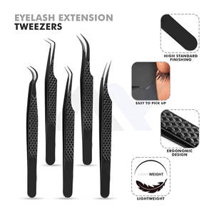 Pince à épiler professionnelle en acier inoxydable à 5 pointes diamantées, pointe en fibre noire, pour extensions de cils, outil de beauté - Product Image 6