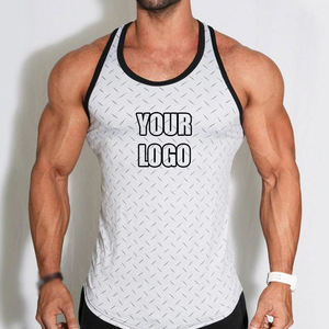 Camiseta sin mangas con estampado geométrico gris para hombre, cuello redondo, secado rápido, chaleco deportivo, ropa de entrenamiento de punto, moda fitness para hombre. - Product Image 2
