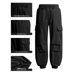 กางเกงคาร์โก้เอวสูงลำลองสำหรับผู้ชาย พิมพ์โลโก้ได้ตามต้องการ มีกระเป๋าหลายช่อง ผลิตจากผ้าโพลีเอสเตอร์/คอตตอน ผสมผสานกัน ระบายอากาศได้ดี และกันลม - Product Image 3
