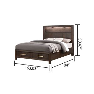 Letto matrimoniale in stile moderno con testiera a LED e libreria, rivestito in noce, mobili imbottiti - Product Image 4