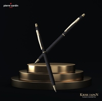 Stylo à bille promotionnel Pierre Cardin Kriss Japan en métal noir de haute qualité, design élégant, finition mate premium, pointe de 0,7 mm