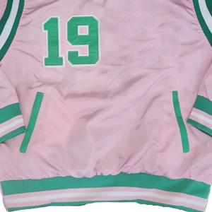 Veste rose à col en V et manches longues pour femme avec imprimé numéro 19 vert, haut décontracté en polyester tissé, idéal pour l'automne - Product Image 4