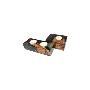 Ensemble de porte-bougies rectangulaires en résine époxy faits à la main, écologiques, résistants à la chaleur, avec incrustations en bois, décoratifs pour la maison - Product Image 2