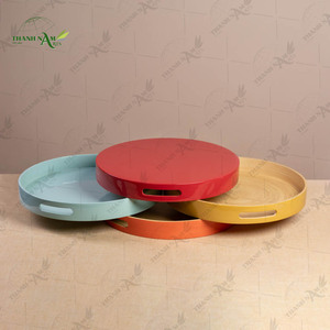 Plateau en bambou fait à la main, écologique, recyclable, plateau de service pour fruits avec poignées, organisateur décoratif, OEM personnalisé - Product Image 4