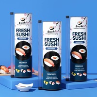 Boîte d'emballage pour sushis à emporter, en papier rond de style japonais, avec logo personnalisé, bleue, écologique, de qualité alimentaire, jetable