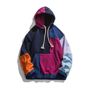 Sweat à capuche unisexe surdimensionné en molleton de qualité supérieure, style streetwear, patchwork multicolore pour hommes - Product Image 3