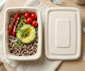 Bagasse Disposable Lunch Box Rectangular Food <b>Container</b> Compostable Microwavable Rectangular Meal Prep Tray for Restaurant - Product Image 2