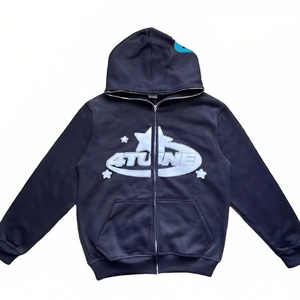 Streetwear OEM personnalisé en coton surdimensionné fabricants de sweat à capuche zippé en coton mélangé avec impression de bulles et de mousse pour hommes - Product Image 6