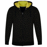 Sweat-shirt à capuche zippé noir à pois pour homme, coupe classique, décontracté, pour l'automne, en polyester tricoté avec empiècements jaunes aux coudes