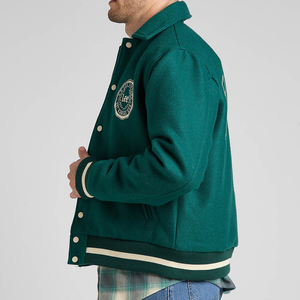 Demand The Impossible Embroidered Varsity Jacket Men's Black Letterman Jacket with Zipper Closure and Striped Trim - Product Image 3