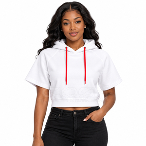 Cosh International Sorority Sisterhood Custom Logo Greek Apparel Women Stylish <b>Red</b> White <b>Crop</b> <b>Top</b> Knitted Hooded Sweatshirt - Product Image 1