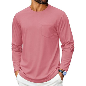 T-shirt à manches longues pour homme, 100% coton tricoté, col rond, couleur personnalisée, séchage rapide, respirant, coupe ample, style décontracté - Product Image 5