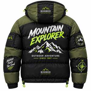 Men's Streetwear Down <b>Jacket</b> <b>Hooded</b> <b>Puffer</b> Coat Color Block Zip up <b>Waterproof</b> & Windproof Winter Outerwear Outdoor Travel <b>Jacket</b> - Product Image 4