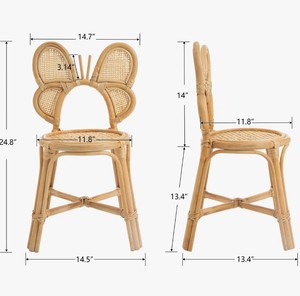 Fauteuil papillon en rotin naturel avec assise en cannage tressé et dossier décoratif en forme de papillon, fauteuil d'appoint bohème artisanal pour chambre d'enfant - Product Image 4