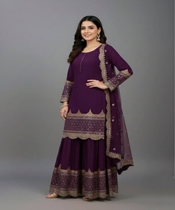 MODERN GEORGETTE EMBROIDERY SEQUENCE WORK WITH POTLI BUTTON WORK TOP SHARARA WITH DUPATTA 83318 PURPLE - Product Image 2