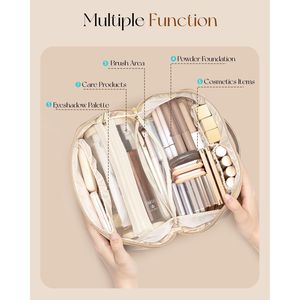 Borsa per il Trucco in Pelle PU di Grande Capacità, Impermeabile, Portatile, con Divisori, per Articoli da Toeletta e Cosmetici da Viaggio per Donne - Product Image 5