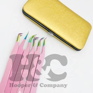 Punta dorada de color blanco con punta de microfibra Juego de pinzas para extensión de pestañas Ventilador sostenible Makin y pinzas para pestañas de volumen Logo visón - Product Image 5